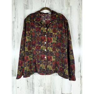 Impressions of‎ California Button Up Blouse Size XL Autumn Leaves Thanksgiving